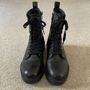 Steve Madden black leather combat boots. EUC.
